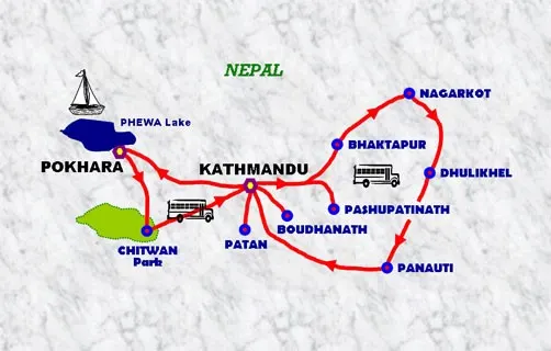 Heritage of Nepal route map